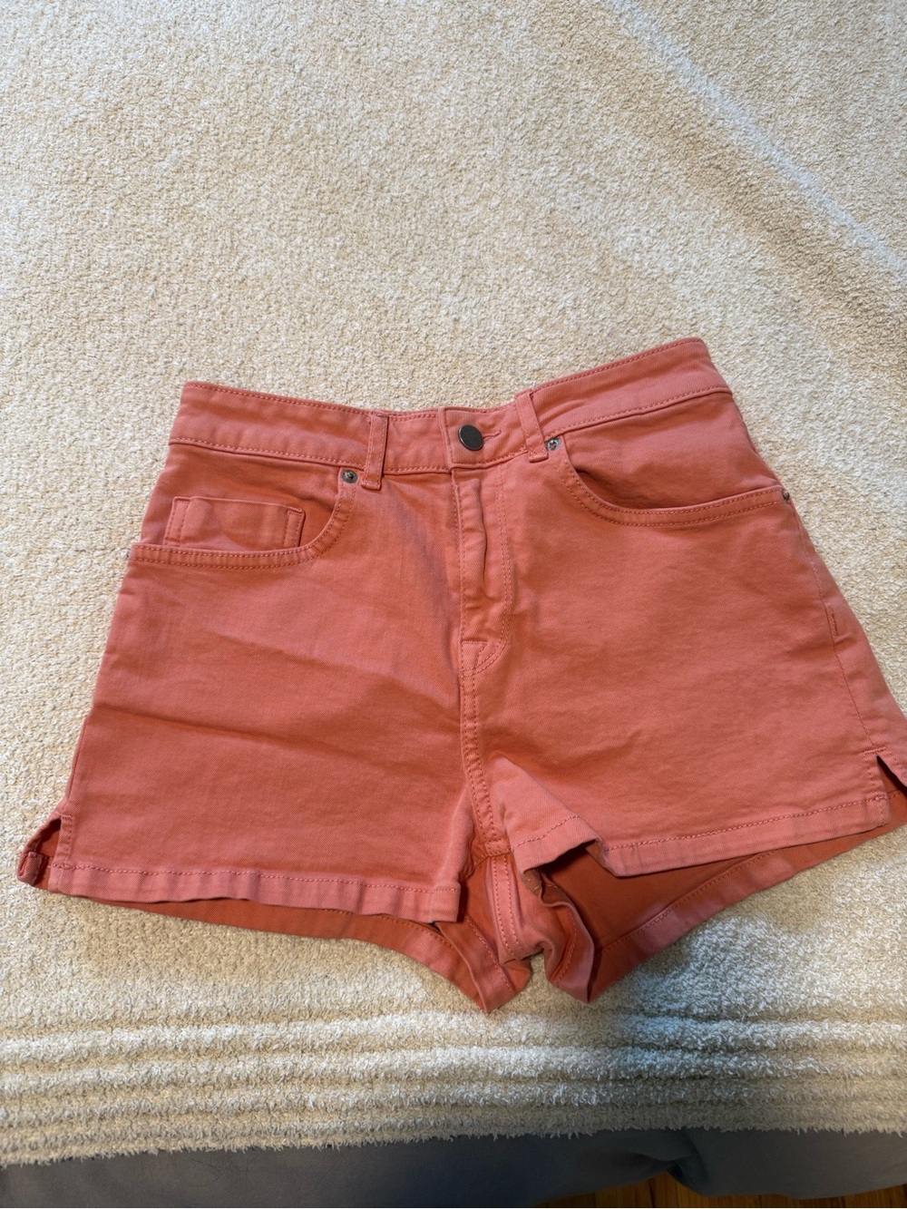 Roxy Women’s Coral-Pink High-Rise Denim Shorts